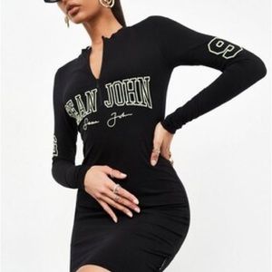 SJXMG ZIP FRONT SCRIPT BODYCON DRESS